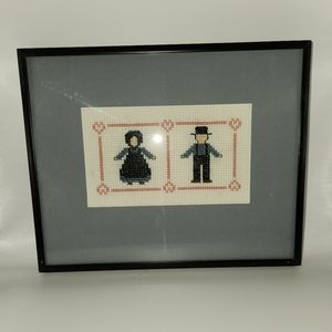 Framed Cross Stitched Amish Man & Woman
